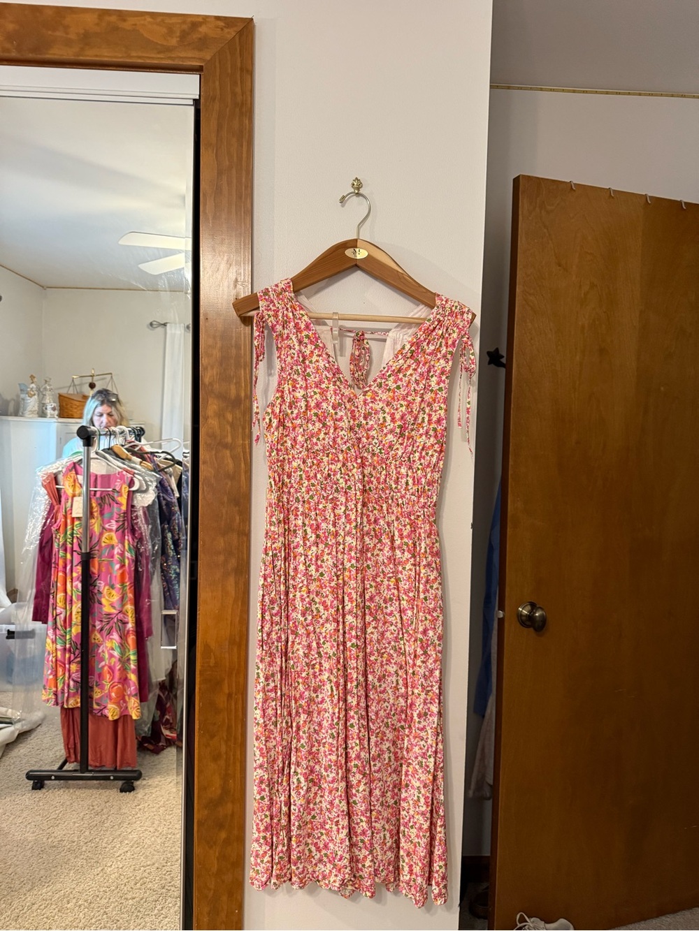 Time and Tru Pink Floral Tie-Back Midi Dress